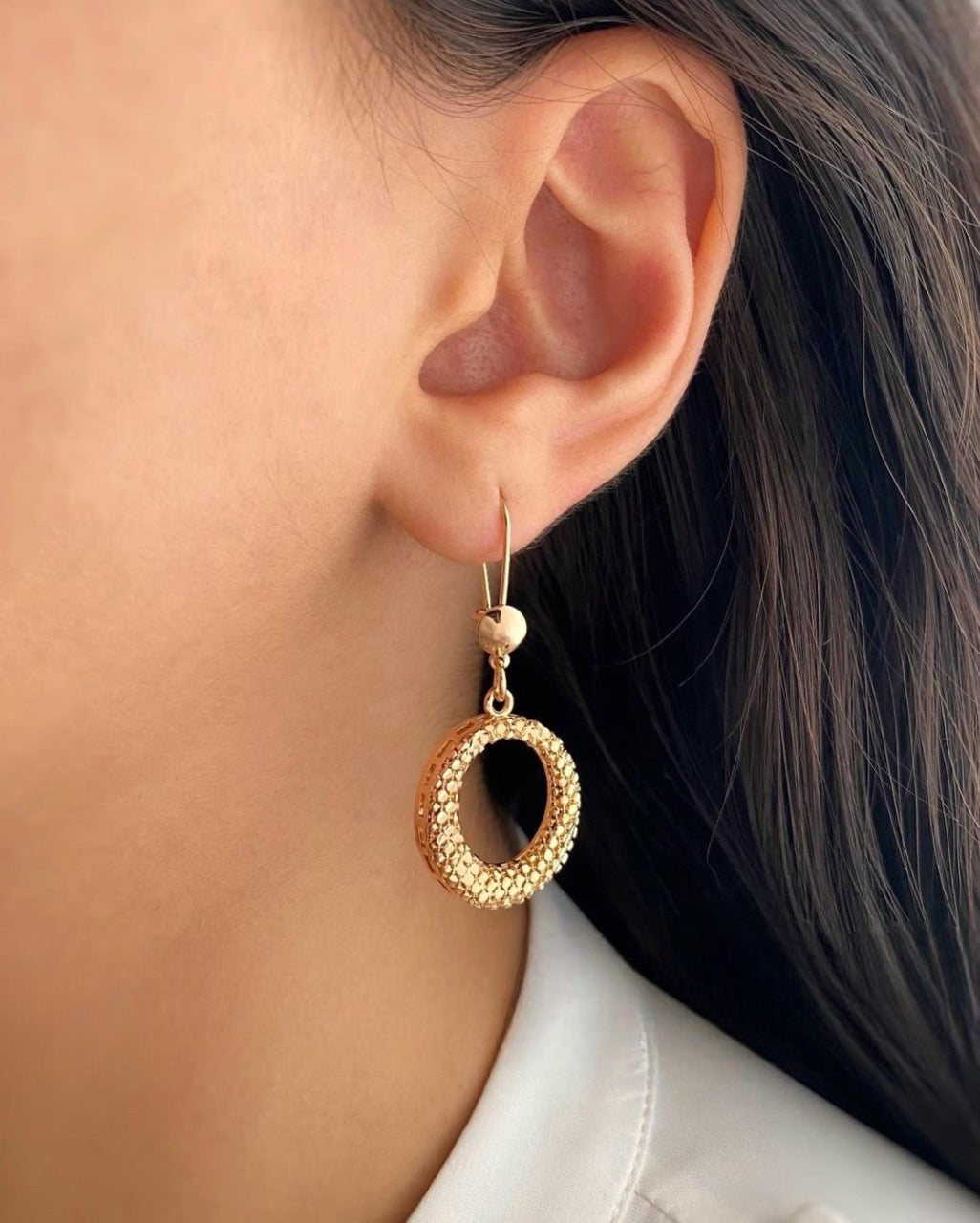Box Round 925 Sterling Silver Earrings with Gold Plated