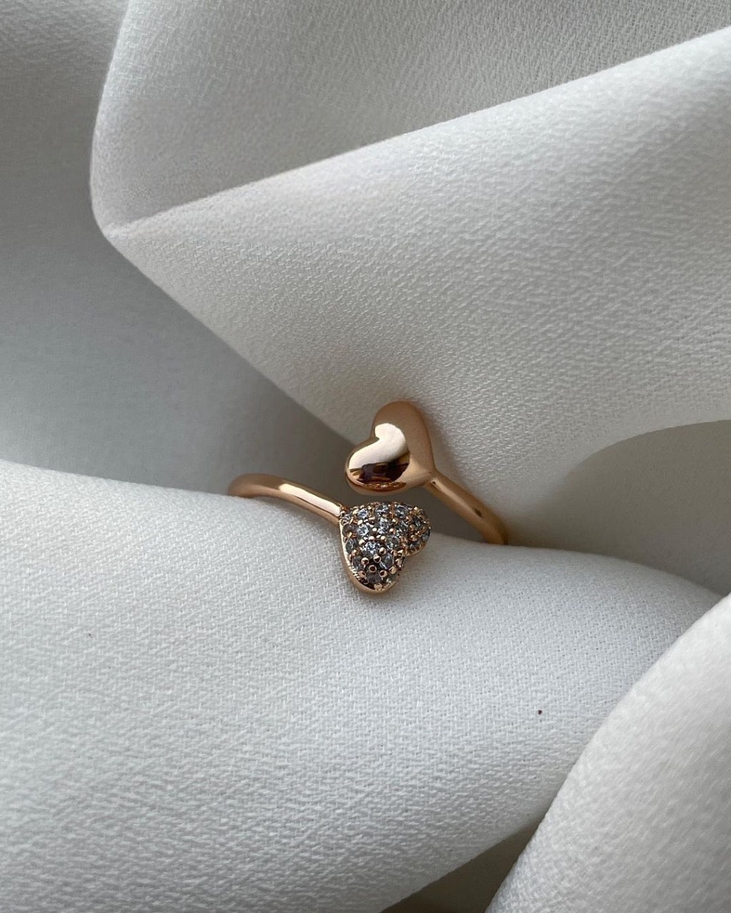 Dual Heart Pure Silver Ring with Gold Plated