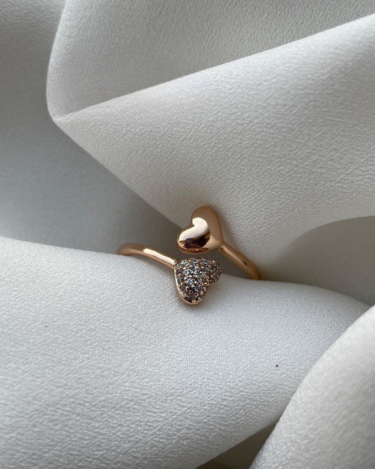 Dual Heart Pure Silver Ring with Gold Plated