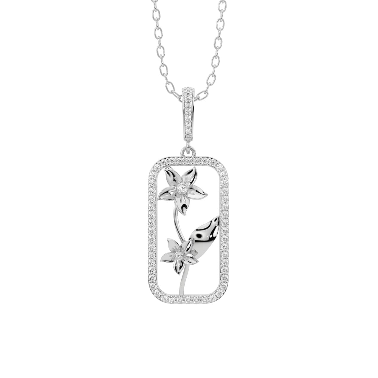 Rectangle Rose Flower 925 Silver Necklace