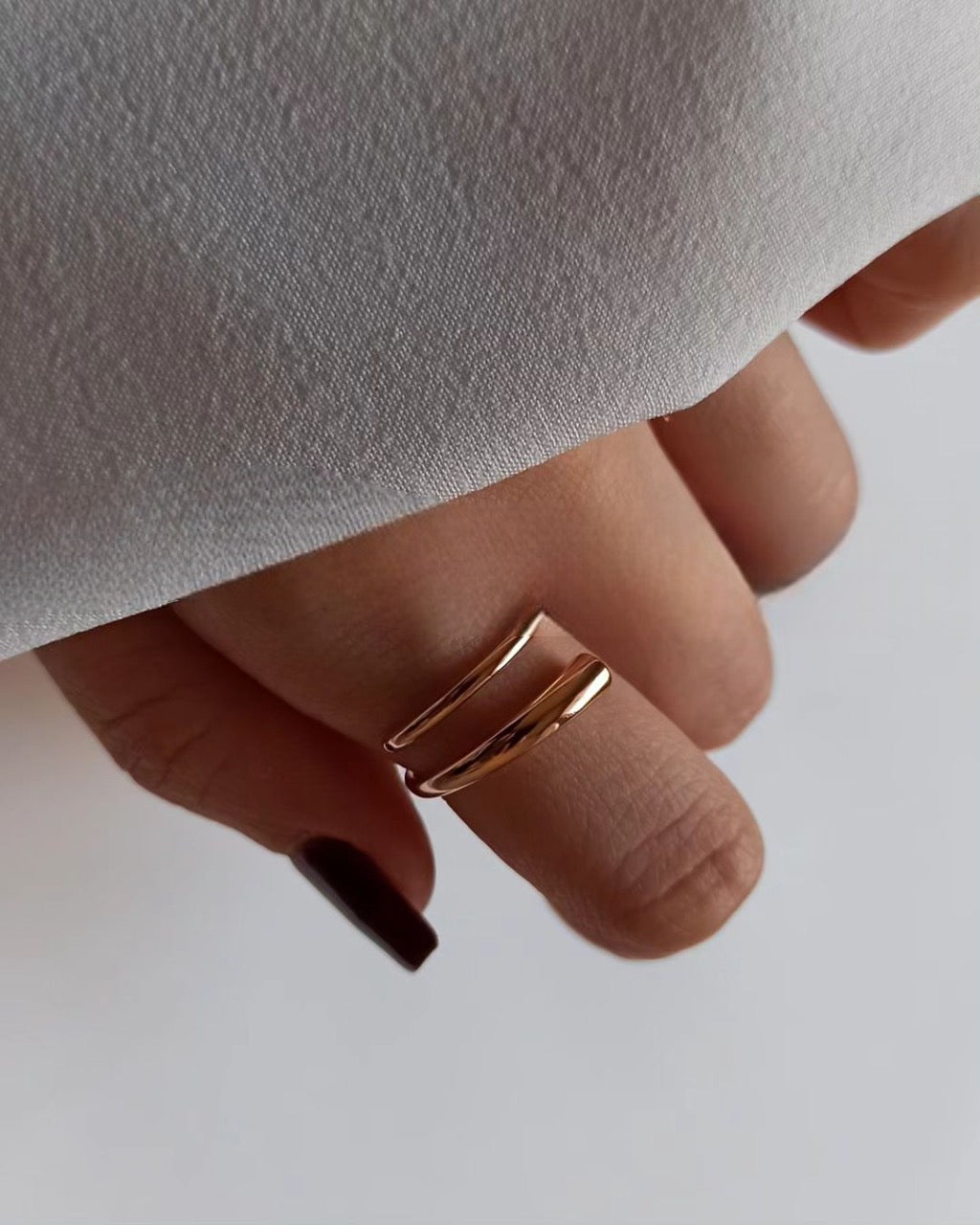 Curl Pure Silver Adjustable Ring - Rose Gold Plated