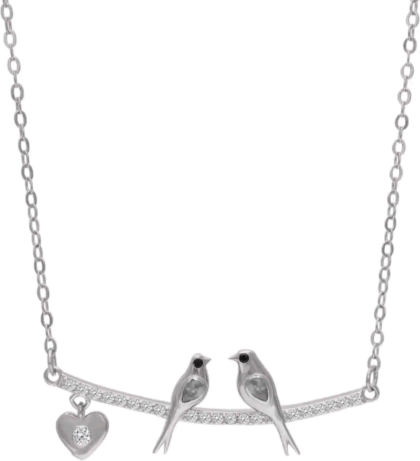 Love Birds Pure Silver Cubic Zirconia Necklace