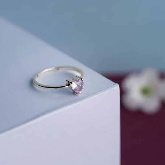 Pink Heart Ring - 925 Silver