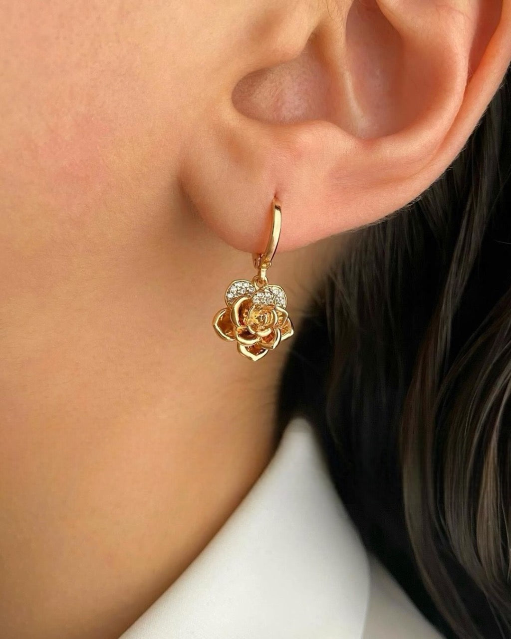 Rose Drop Pure Silver Earrings with Gold & Rose Gold Plated