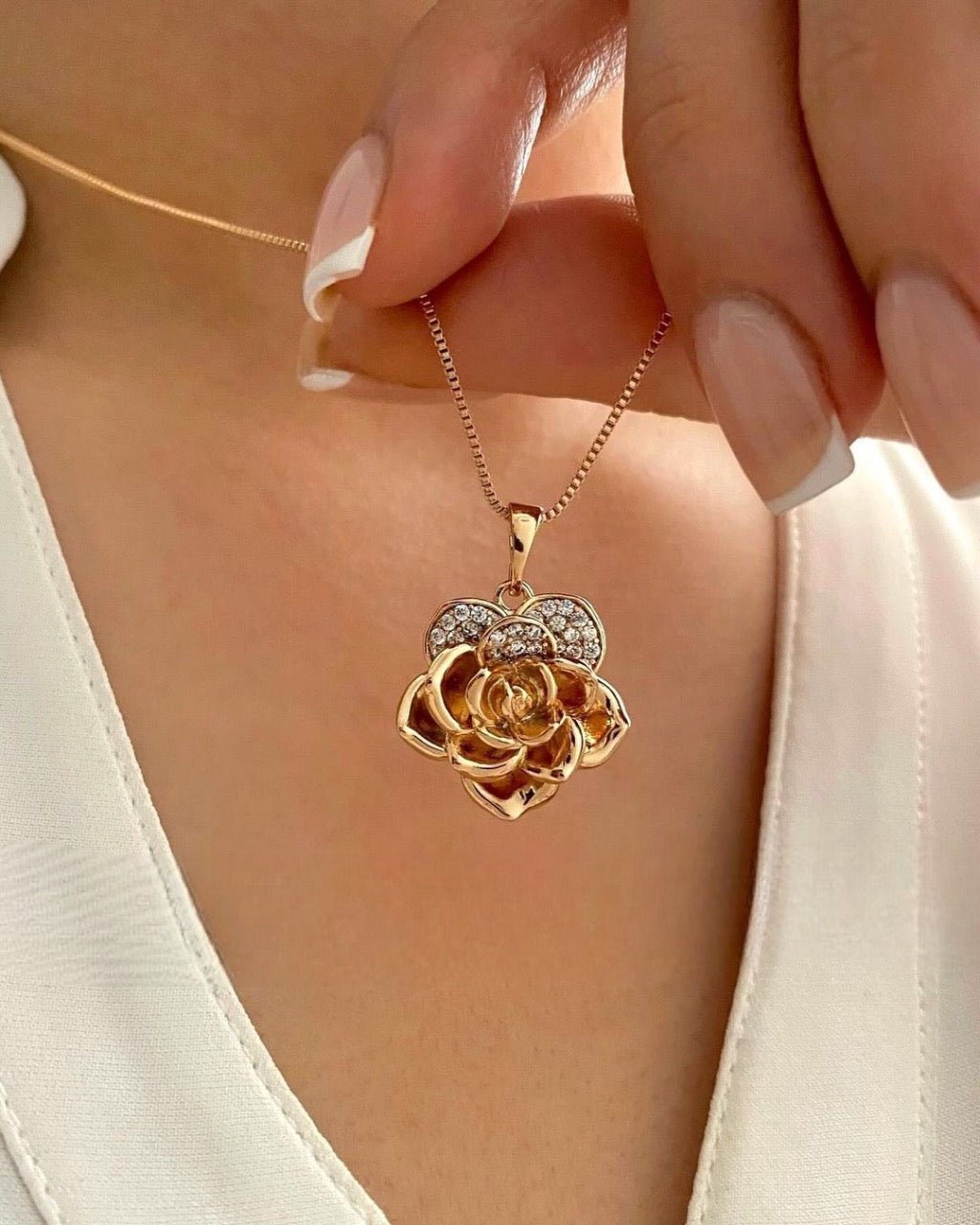 Rose 925 Silver Necklace & Earrings with Gold & Rose Gold Plated