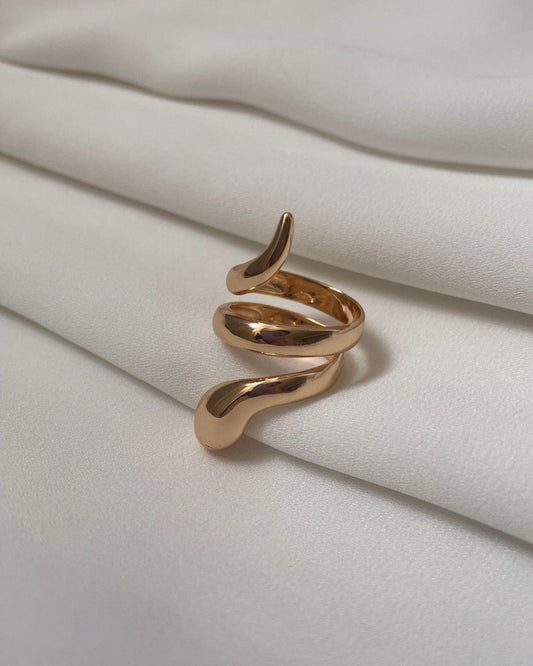 Snake Pure Silver Ring with Gold Plated