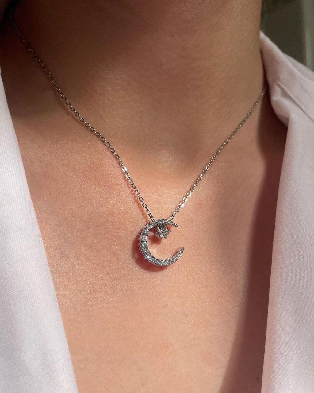 Star Moon Silver Necklace