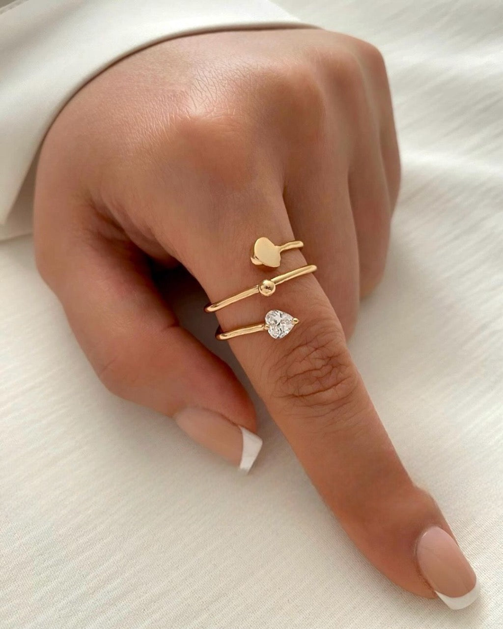 Drizzle Heart Silver Adjustable Ring with Gold Plated
