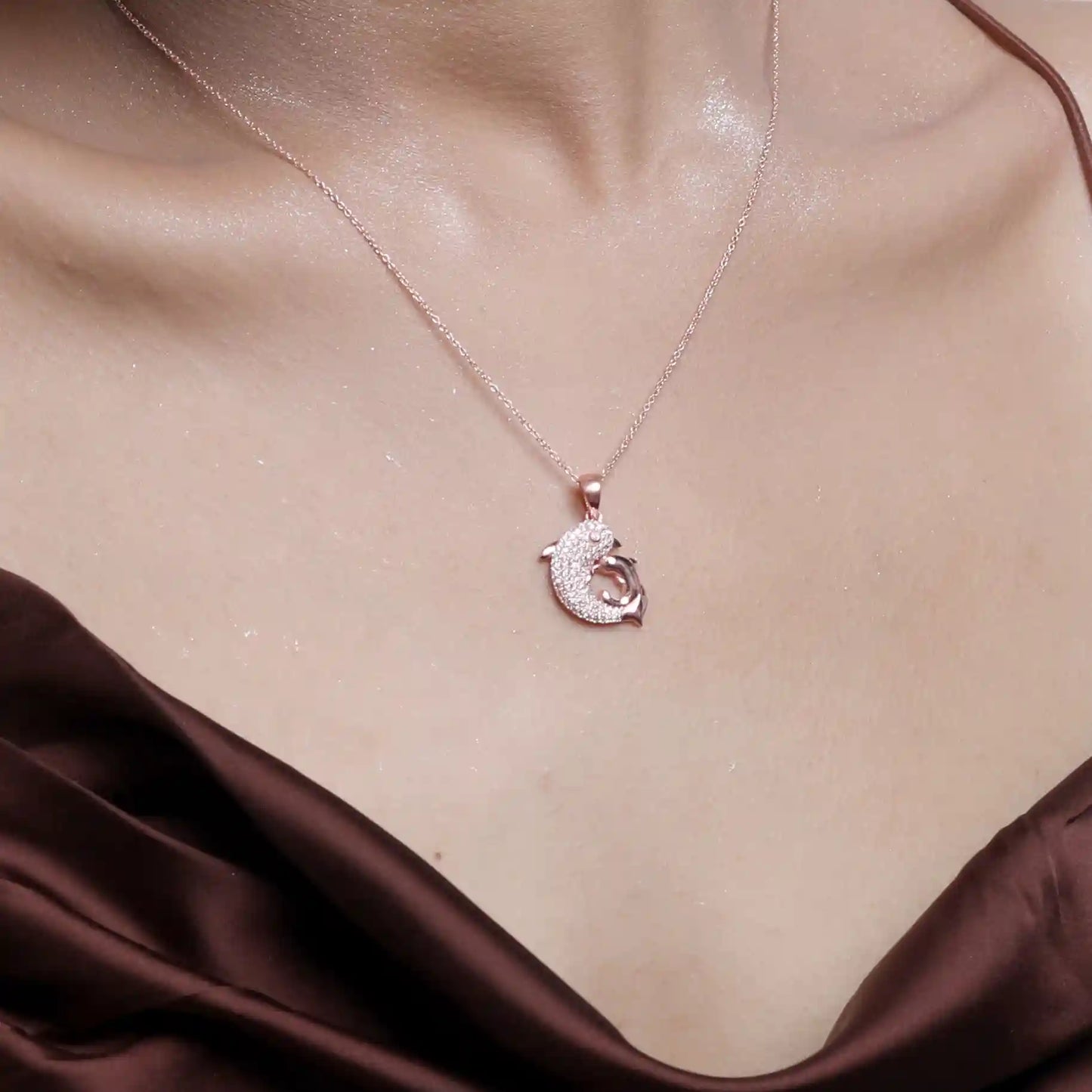 Dual Dolphin Silver Necklace