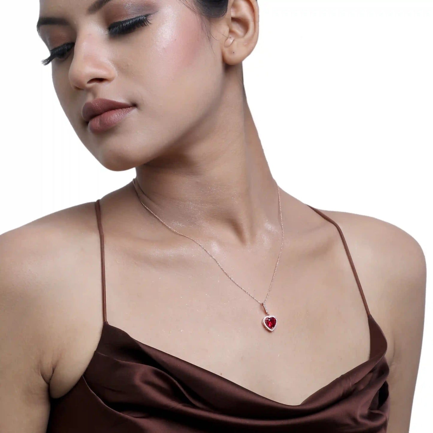 Crimson Heart Red Stone 925 Silver Necklace