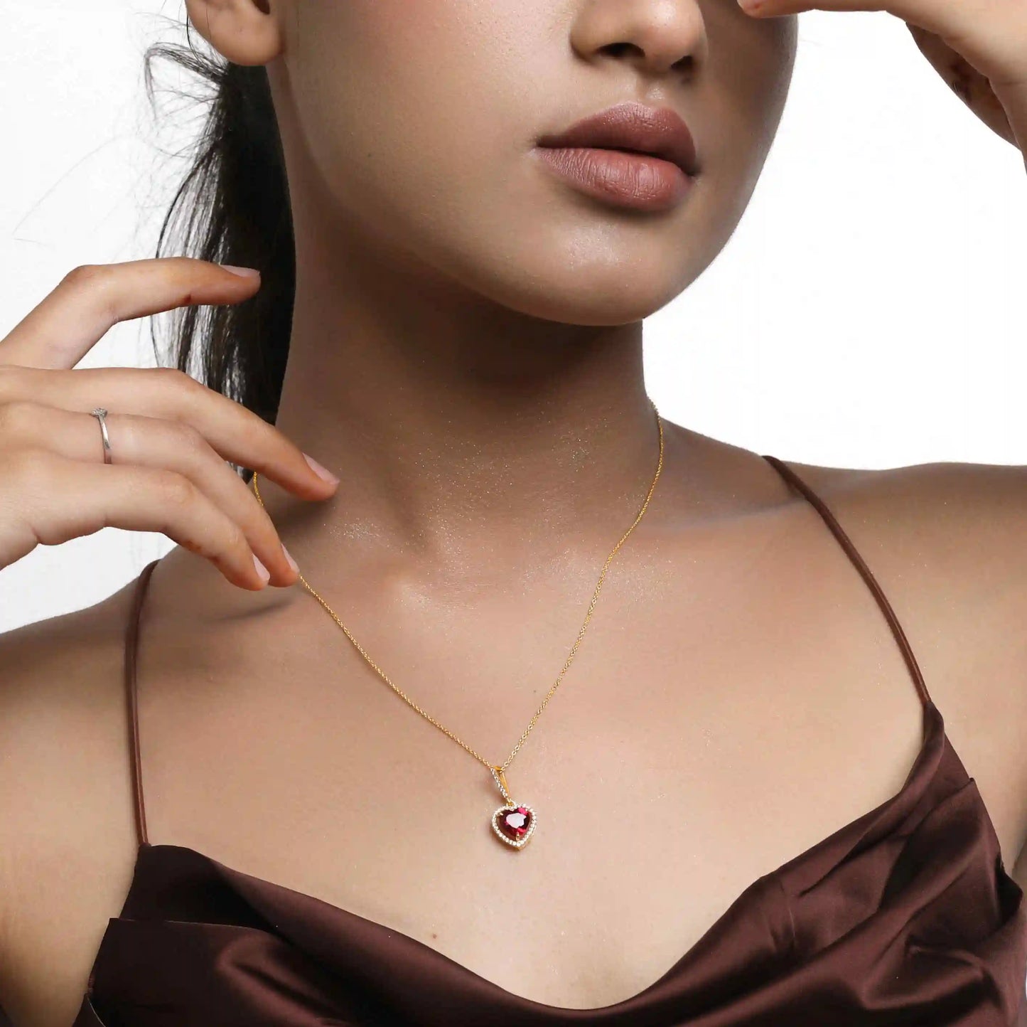Crimson Heart Red Stone 925 Silver Necklace
