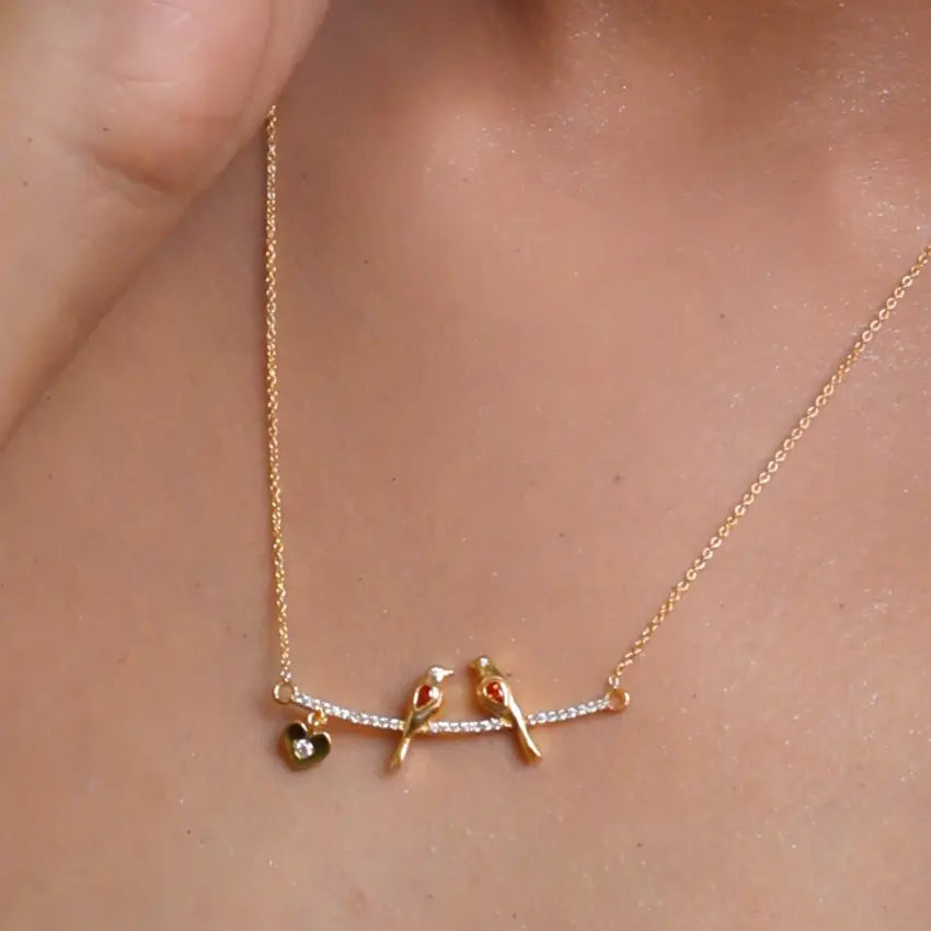 Love Birds Pure Silver Cubic Zirconia Necklace