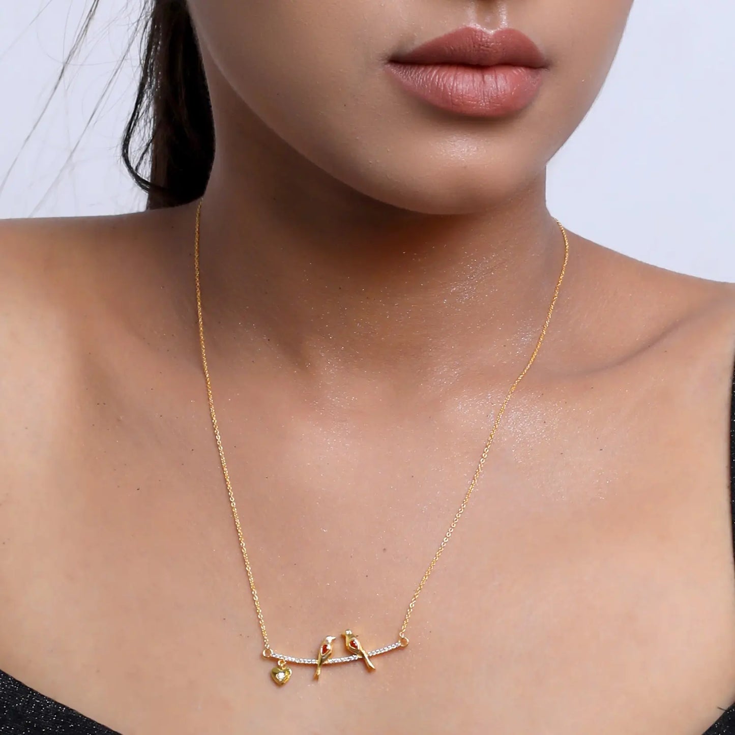 Love Birds Pure Silver Cubic Zirconia Necklace