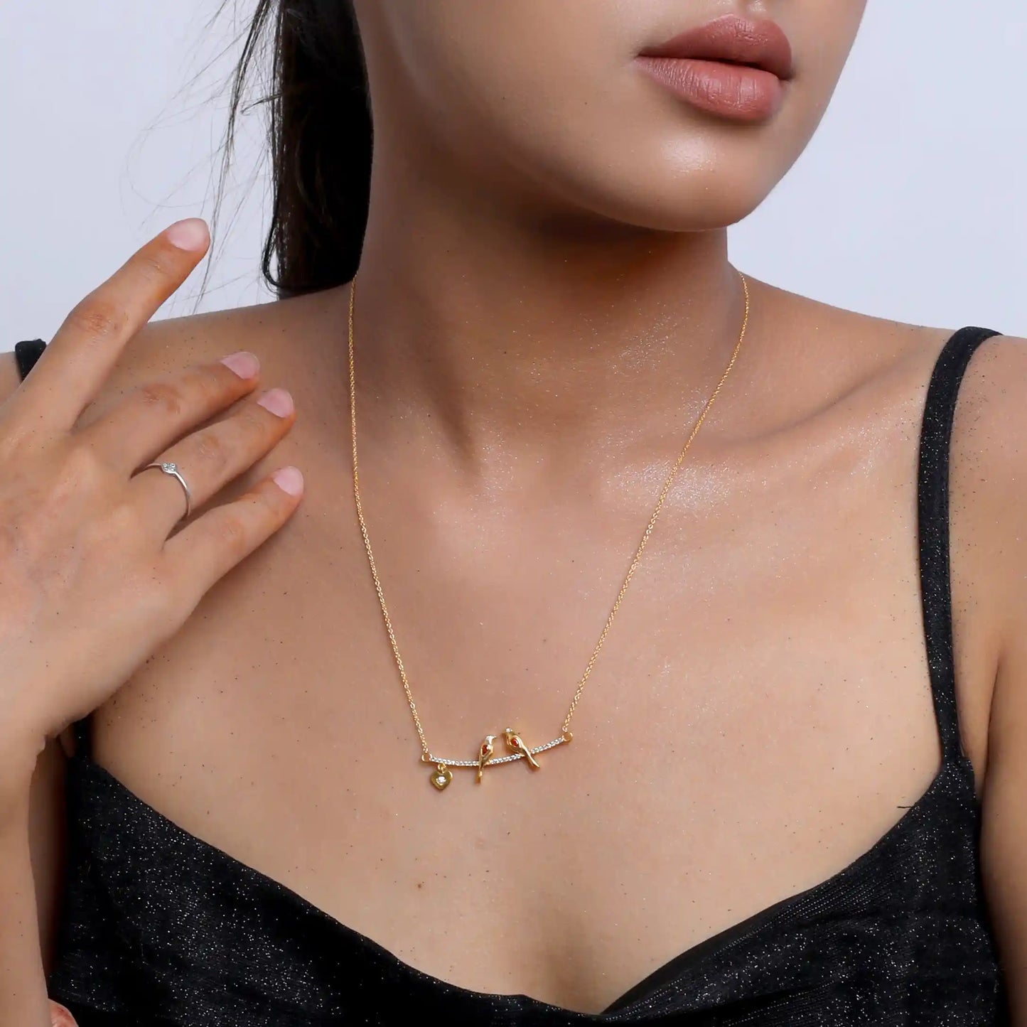 Love Birds Pure Silver Cubic Zirconia Necklace