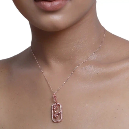 Rectangle Rose Flower 925 Silver Necklace