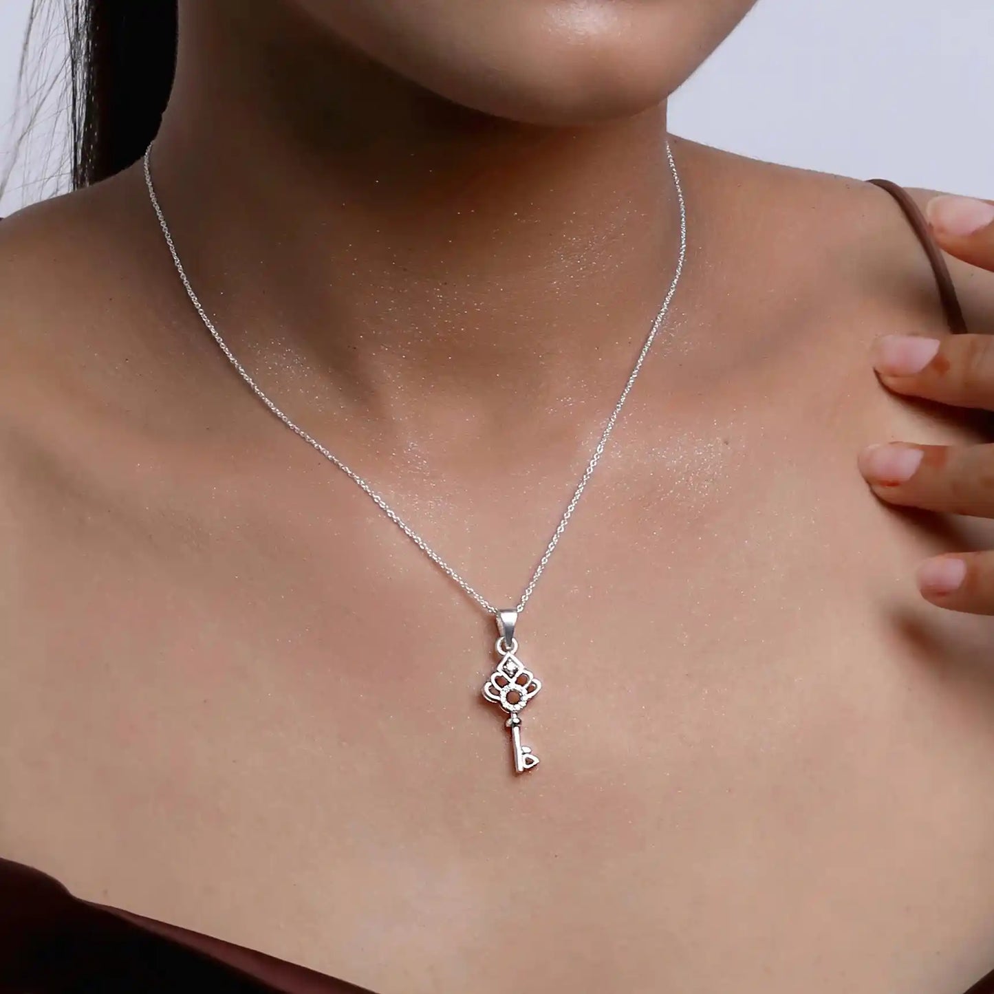 Key of Loved Ones Heart Silver Necklace