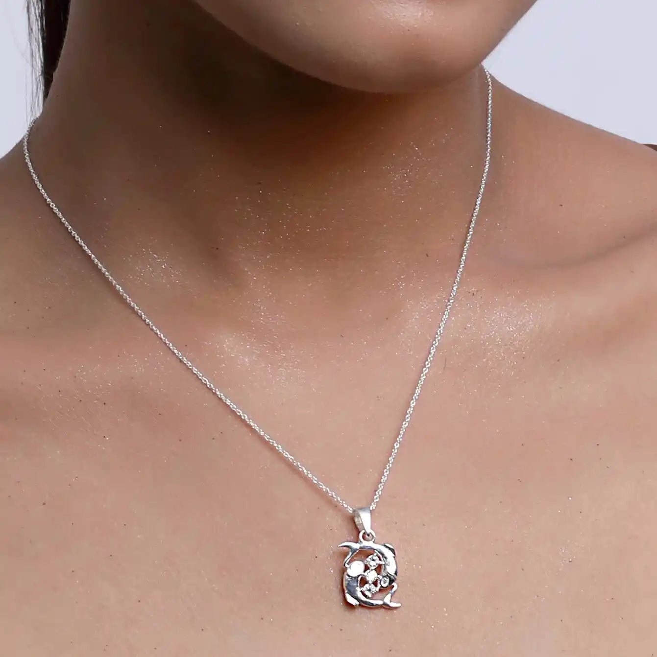 Charming Dolphin Silver Necklace
