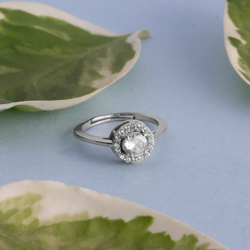 Halo Solitaire Ring - 925 Silver