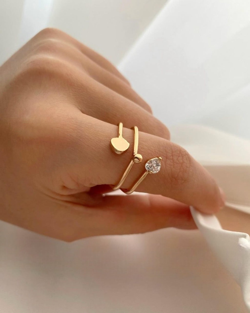 Drizzle Heart Silver Adjustable Ring with Gold Plated