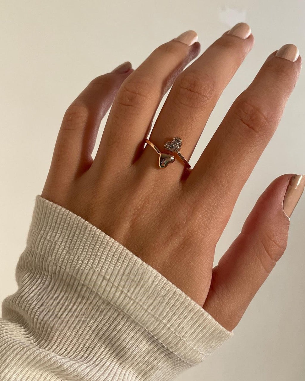 Dual Heart Pure Silver Ring with Gold Plated