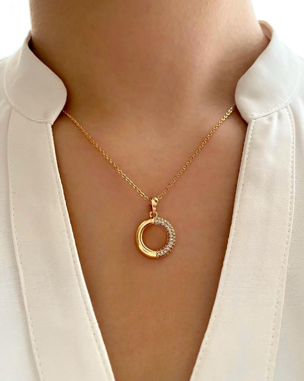 Semi Circlet 925 Sterling Silver Necklace & Earrings with Gold Plated