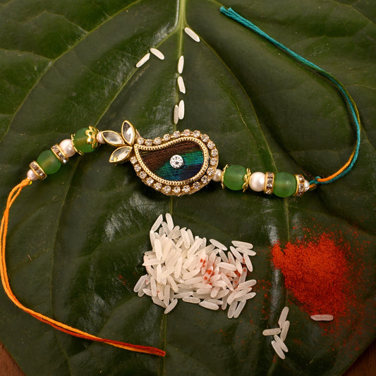 Parrot Green American Diamond Studded Rakhi
