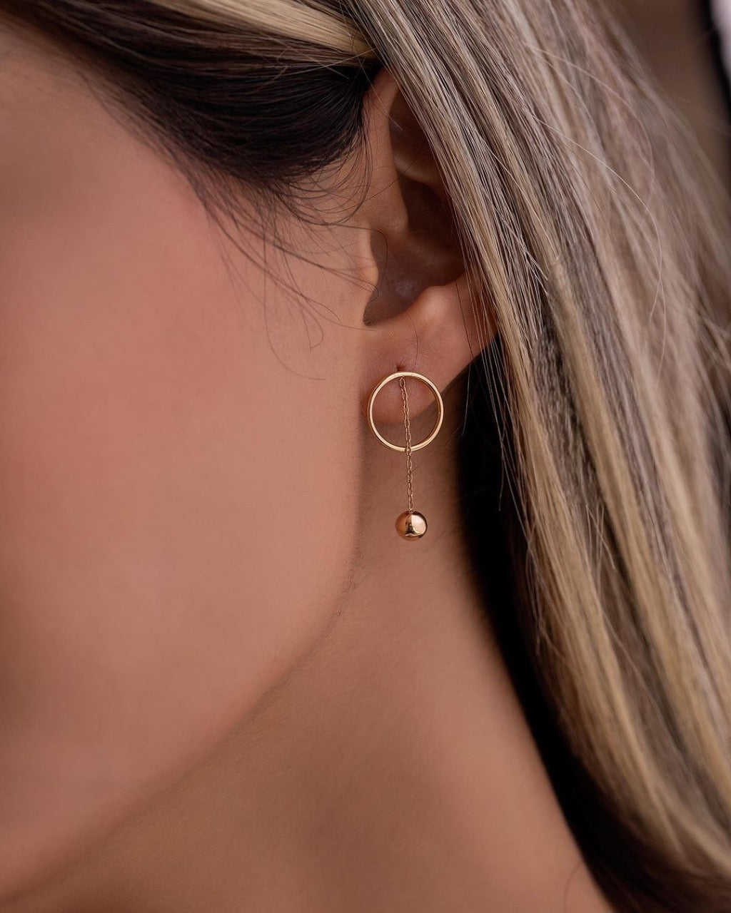 Circlet Drop Silver Earrings with Rose Gold Plated