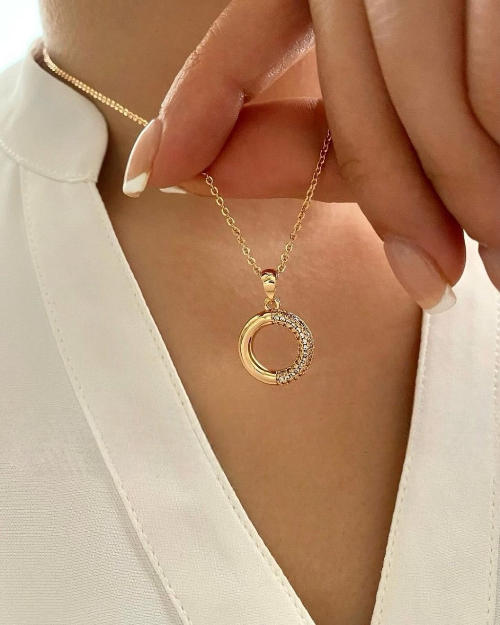 Semi Circlet 925 Sterling Silver Necklace & Earrings with Gold Plated