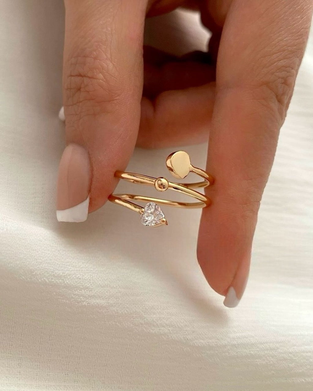 Drizzle Heart Silver Adjustable Ring with Gold Plated