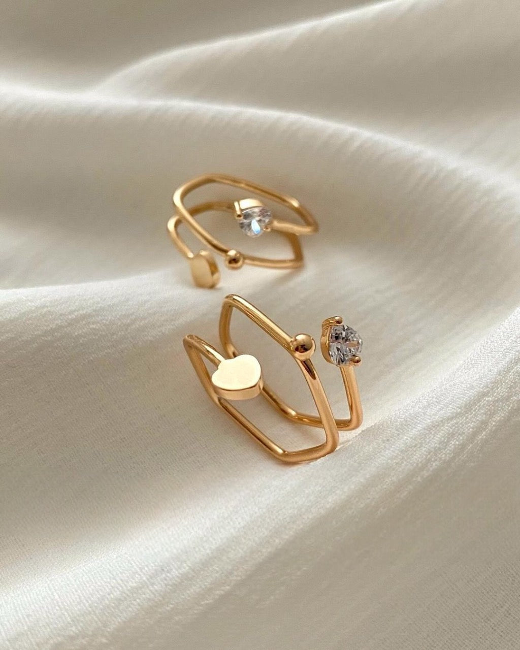 Drizzle Heart Silver Adjustable Ring with Gold Plated