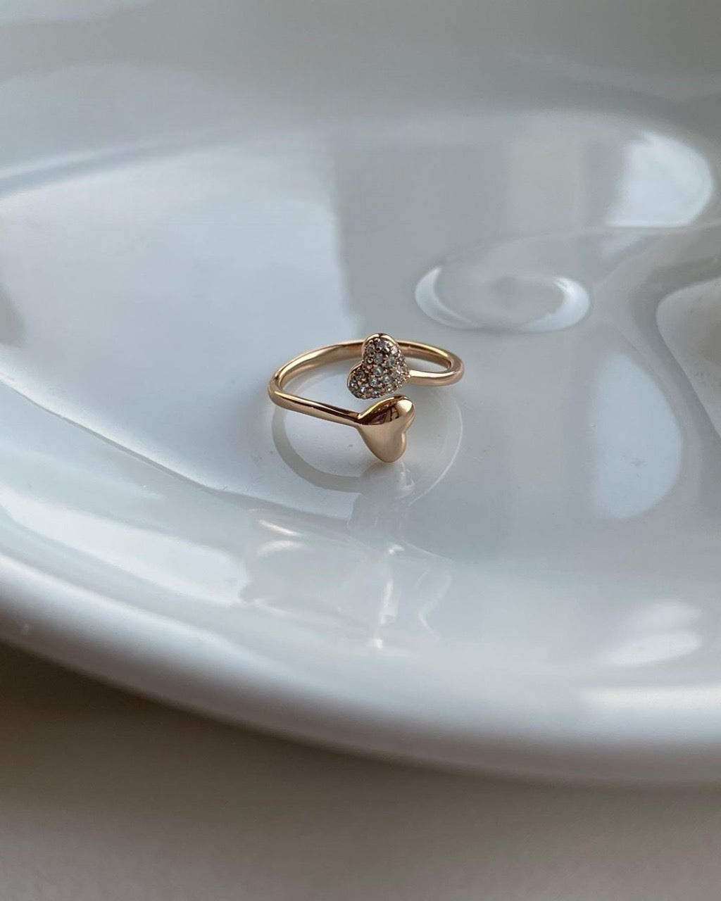 Dual Heart Pure Silver Ring with Gold Plated