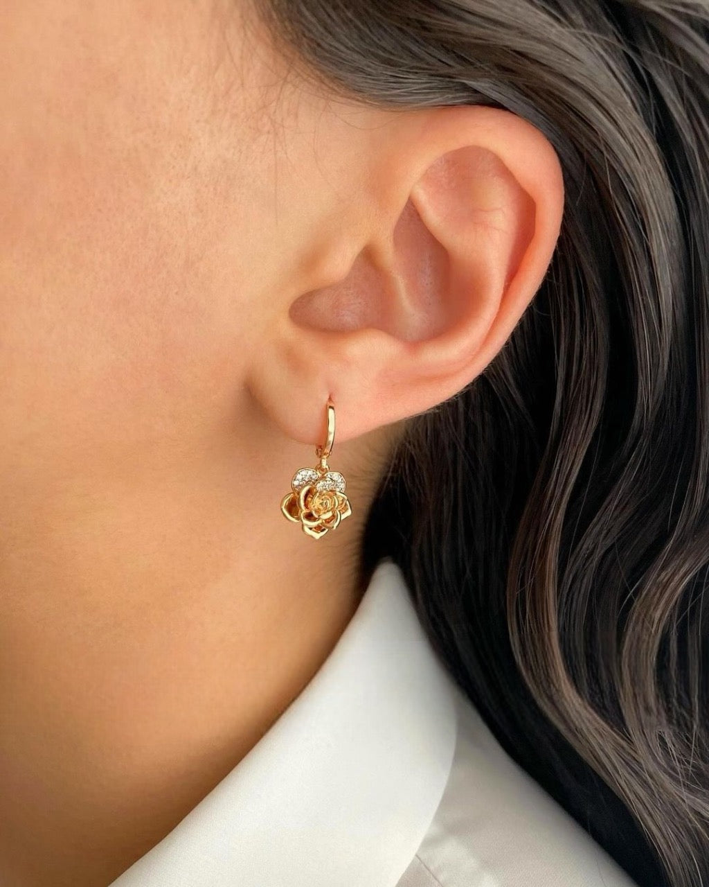 Rose Drop Pure Silver Earrings with Gold & Rose Gold Plated