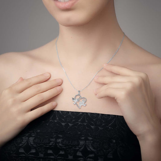 Love Birds Heart 925 Pure Silver Necklace