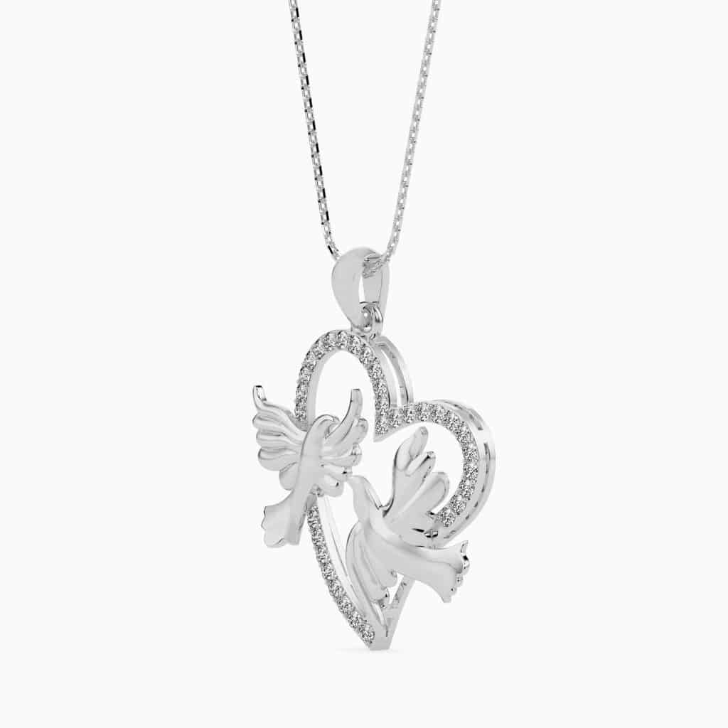 Love Birds Heart 925 Pure Silver Necklace