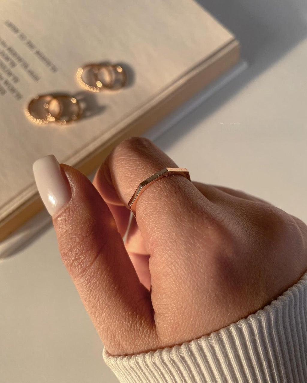 Octagon Pure Silver Adjustable Ring - Rose Gold & Gold Plated
