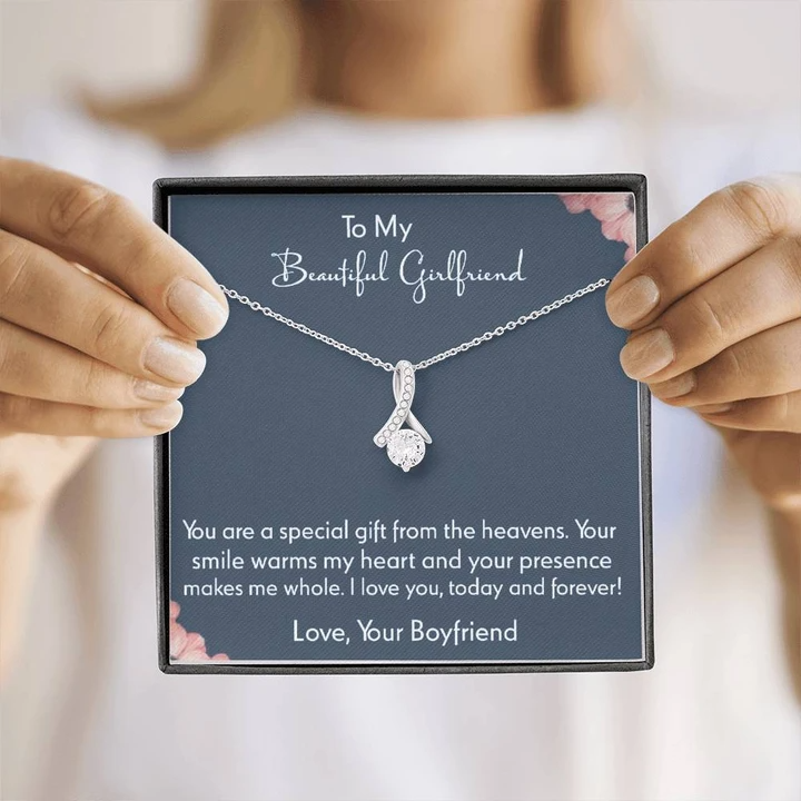 Unique Gift To Your Beautiful Girlfriend - Ribbon Love Necklace