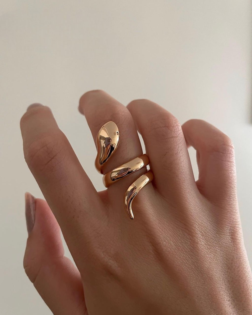 Snake Pure Silver Ring with Gold Plated