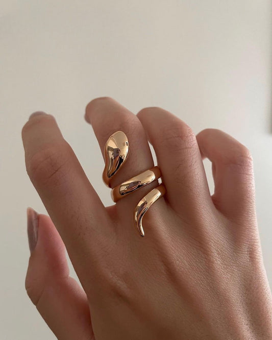 Snake Pure Silver Ring with Gold Plated
