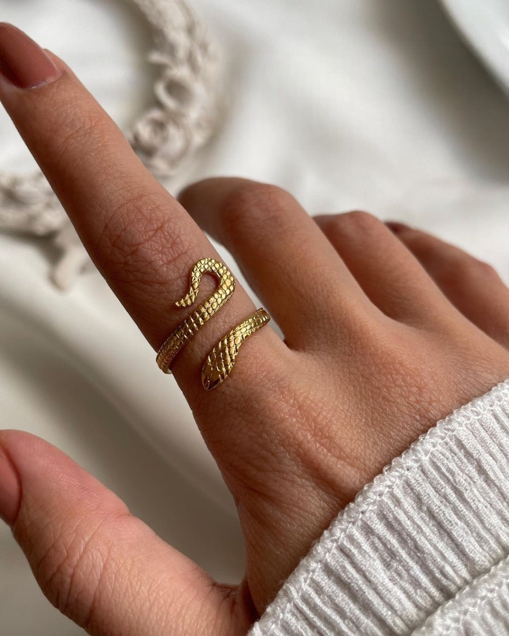 Sparkling Snake 925 Silver Ring with Gold Plated