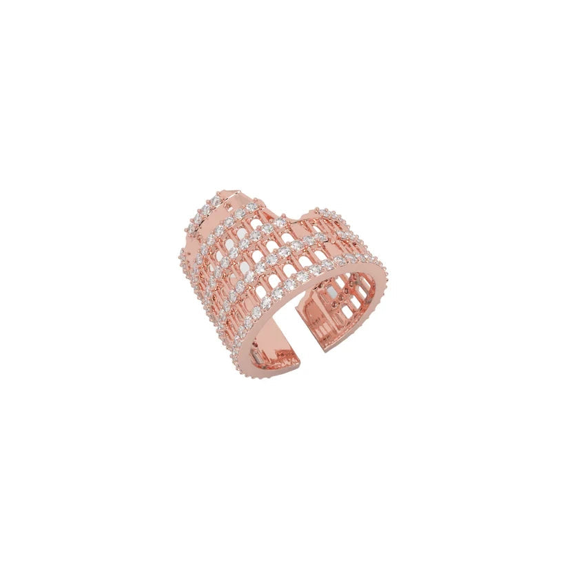 COLOSSEUM 925 Sterling Silver with Rose Gold Plated Ring - Adjustable Size