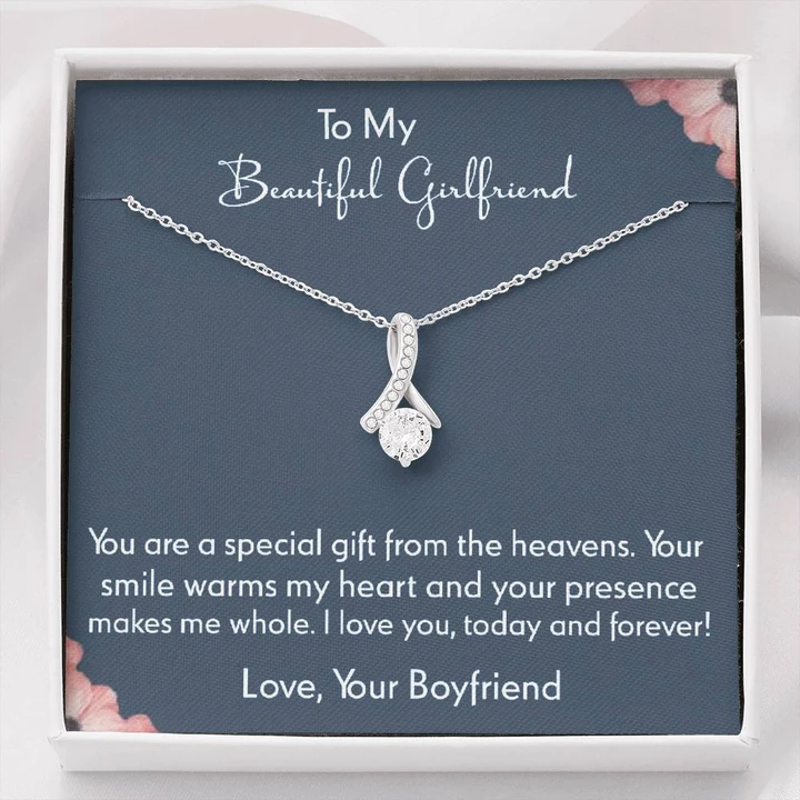 Unique Gift To Your Beautiful Girlfriend - Ribbon Love Necklace
