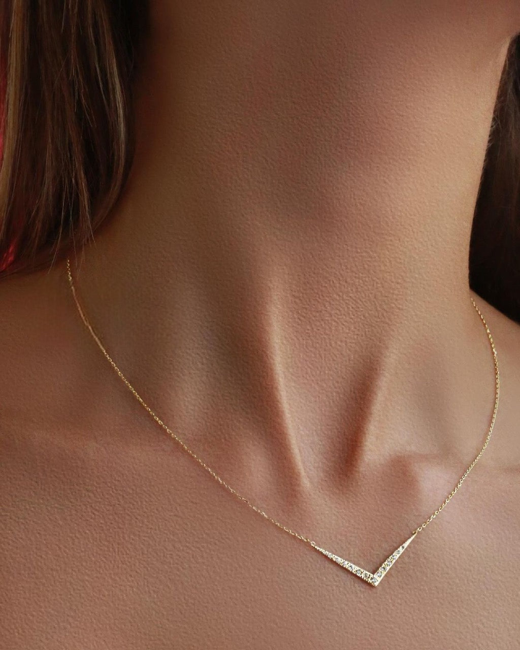 V Shaped Silver Necklace with Gold Plated