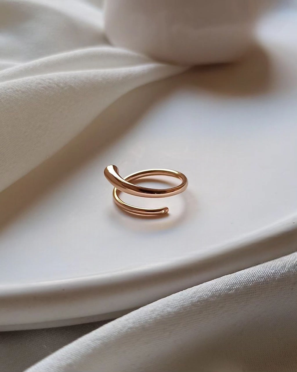 Curl Pure Silver Adjustable Ring - Rose Gold Plated