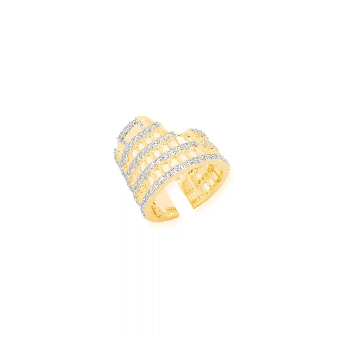 COLOSSEUM 925 Sterling Silver with Gold Plated Ring - Adjustable Size
