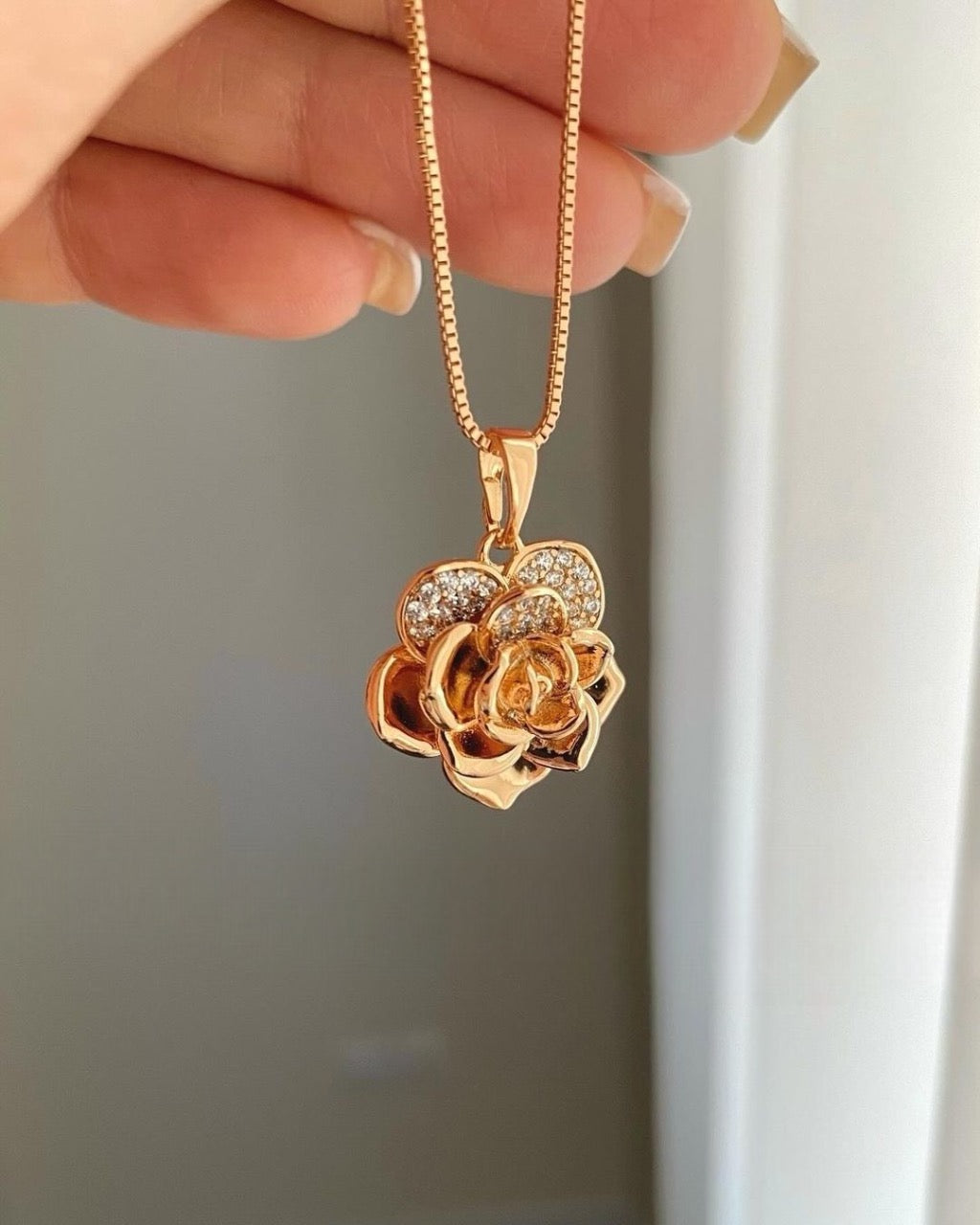 Rose 925 Silver Necklace & Earrings with Gold & Rose Gold Plated