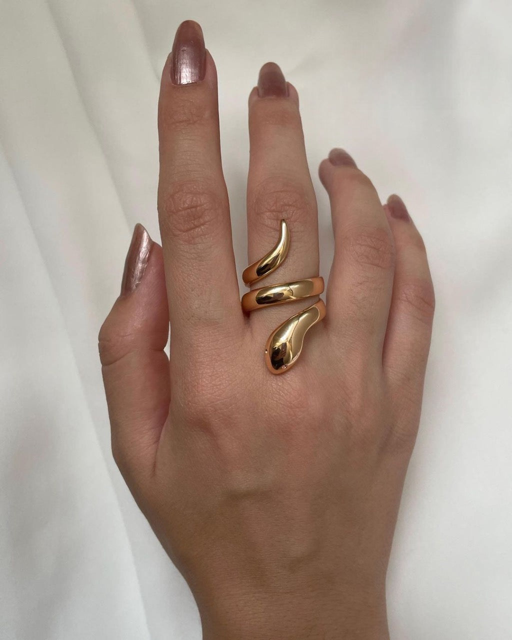 Snake Pure Silver Ring with Gold Plated