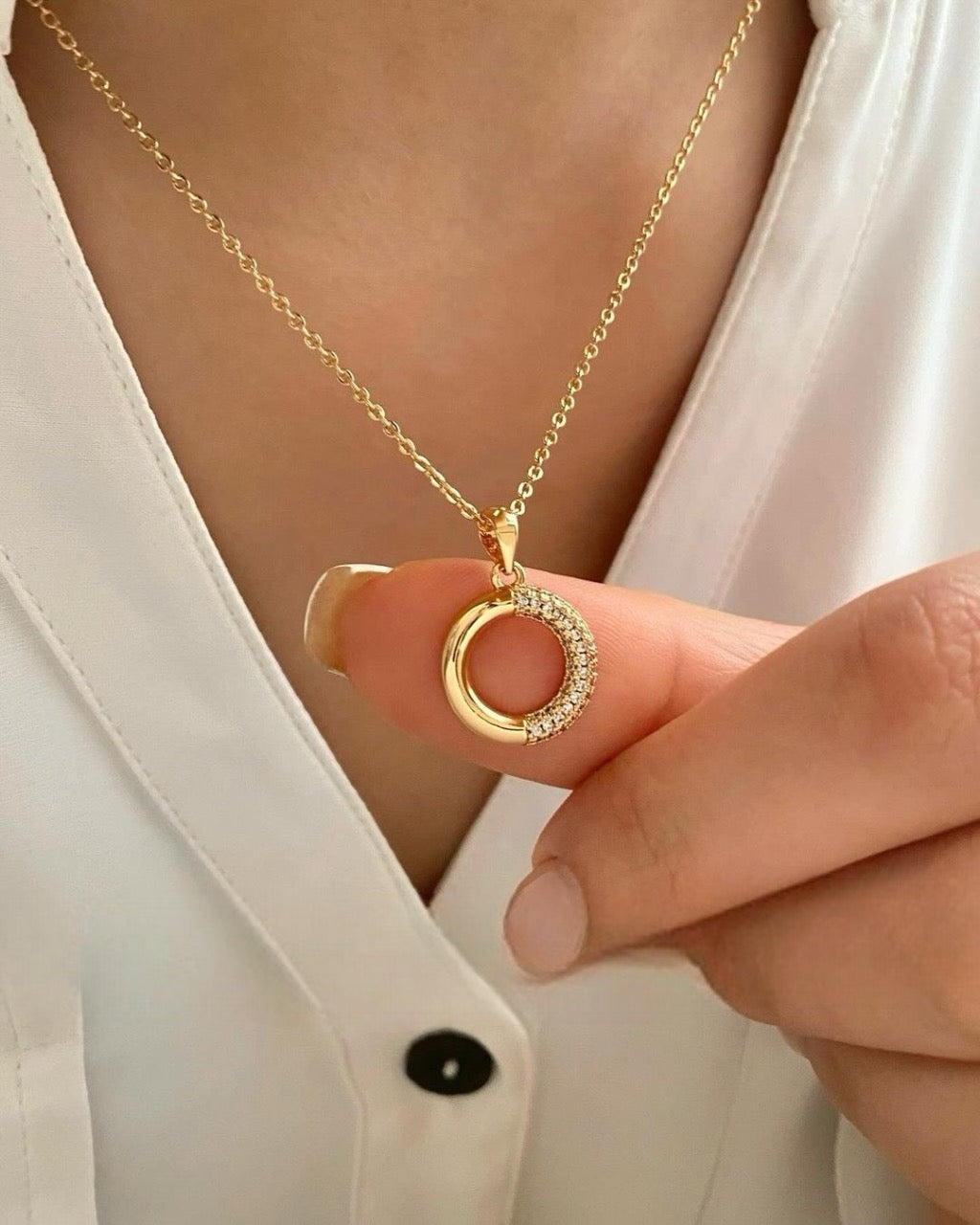 Semi Circlet 925 Sterling Silver Necklace & Earrings with Gold Plated