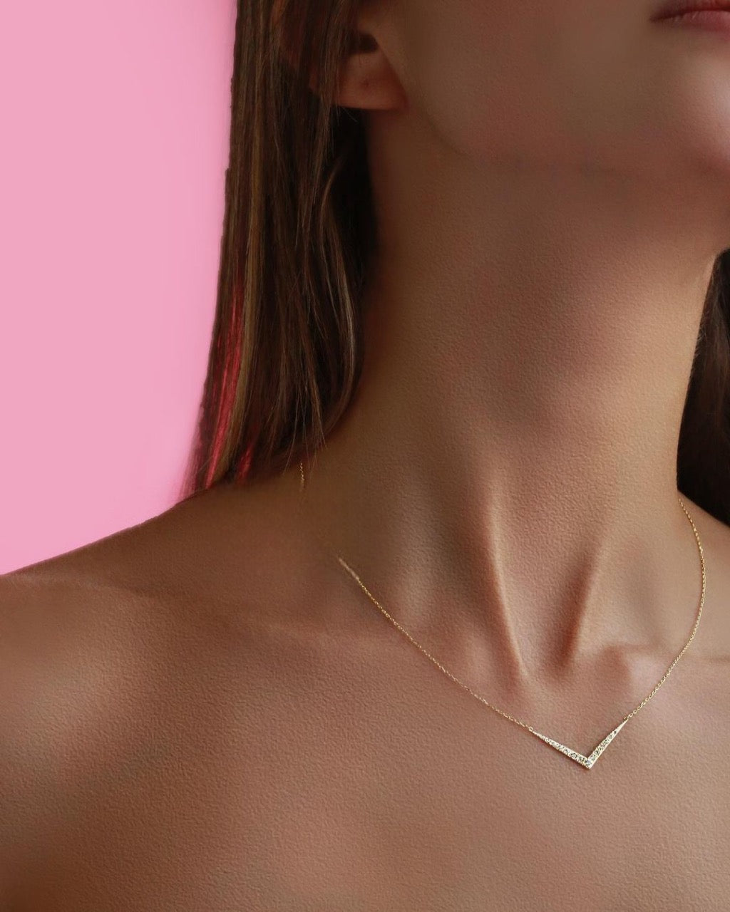 V Shaped Silver Necklace with Gold Plated