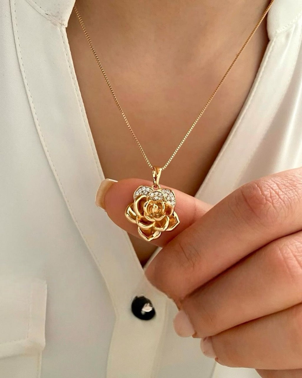 Rose 925 Silver Necklace & Earrings with Gold & Rose Gold Plated