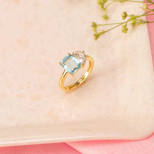 Aqua Duo Diamond Ring - 925 Silver